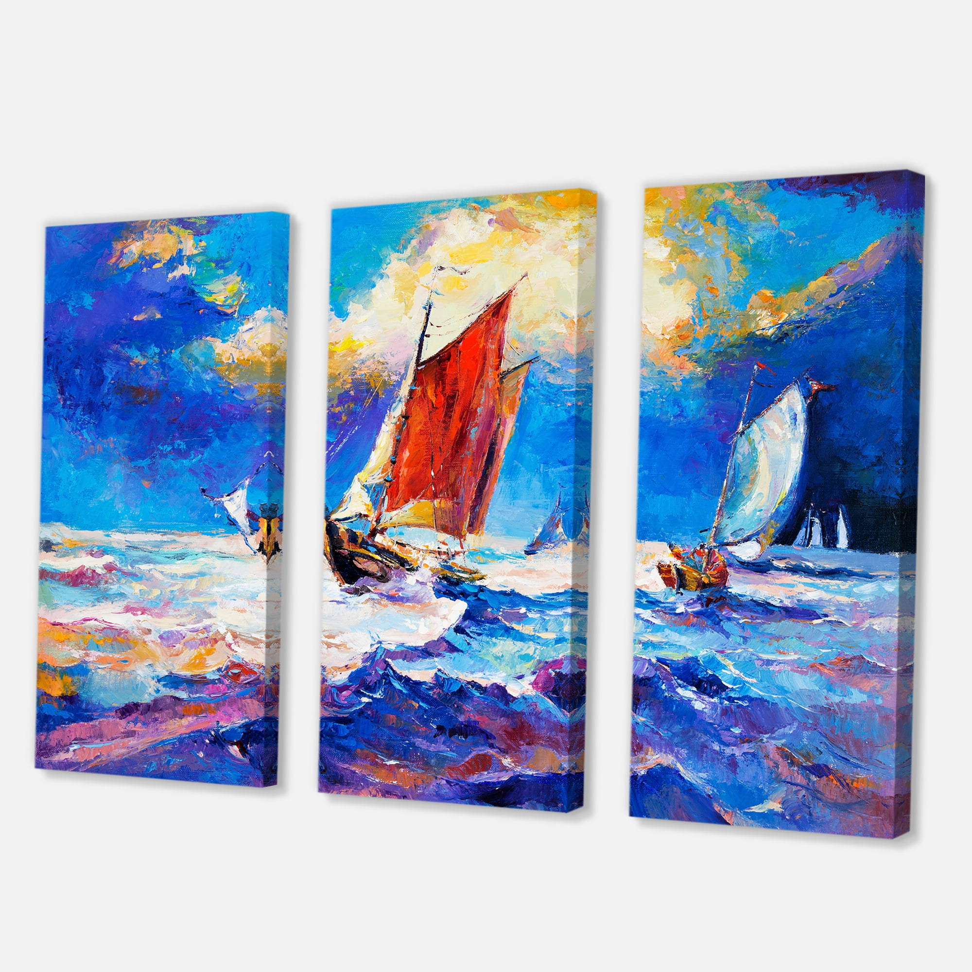 Designart ' Sailships On The Ocean Waves During Evening ' Nautical & Coastal Canvas Wall Art Print