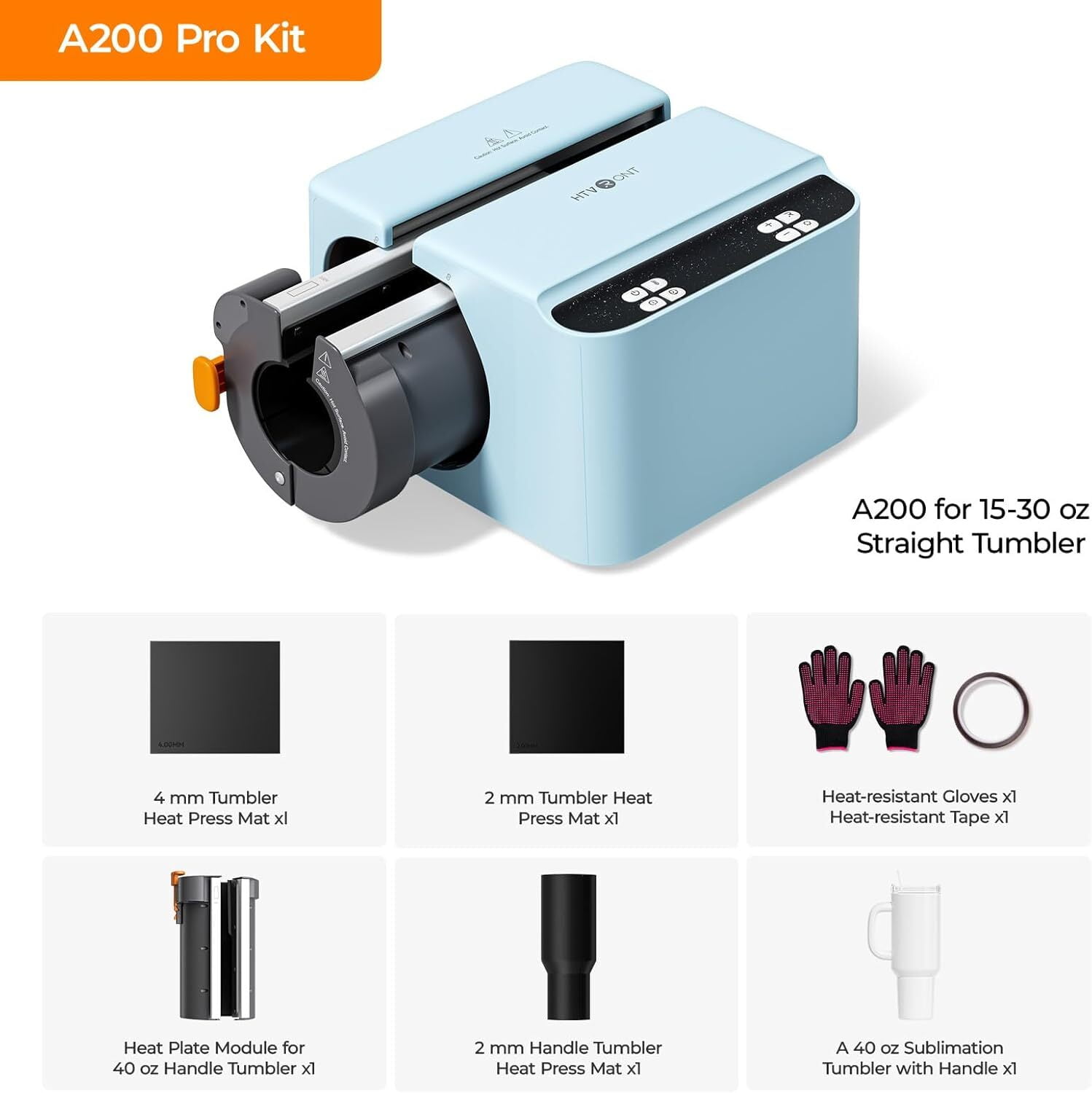 HTVRONT 2 in 1 A200 Auto Tumbler Heat Press Pro Kit - Full Cup Transfer Tumbler Press with Attachment, for 15-40oz Tumblers,Blue