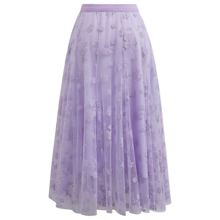 CHICWISH Women Tulle Skirt 3D Posy Midi Long Fairy Skirt Tutu A