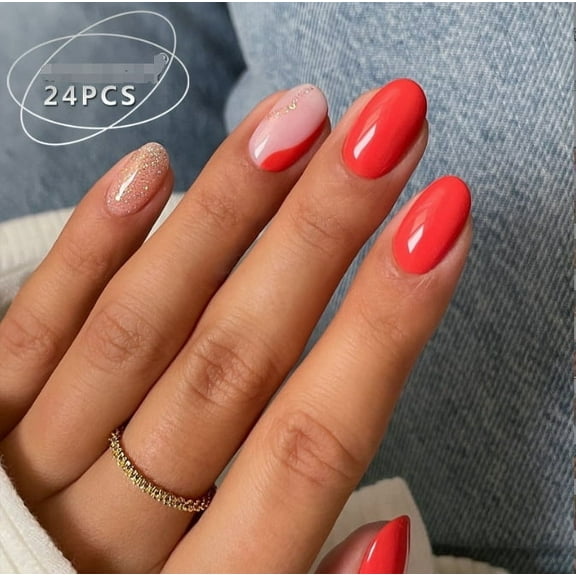 YTTAL French Short Square Press On Nails, Summer False Nails With Cute Flower Pink Design, Glossy Gel Finish Acrylic Nails, Thick Natural Reusable Nail Glue Set For Women, 24 Pieces