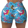 thumbnail image 2 of Balery Sharks Summer Pantalones cortos de entrenamiento estampados para mujer, sin costuras, ajustados, para gimnasio, yoga, correr, deportes, ejercicio activo, fitness.-Large, 2 of 8