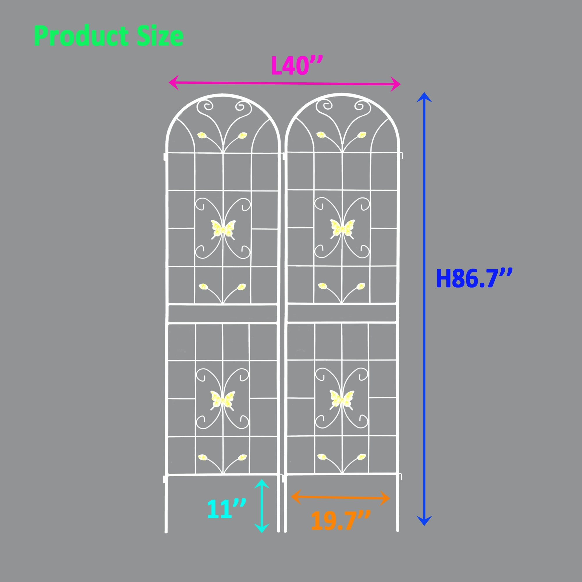 Olurrisa 2 Pack Metal Garden Trellis for Climbing Plants, Rustproof Sturdy Garden Arch Trellis Thickened Metal Trellis for Raised Garden Bed Roses Cherry Tomato Pea Potted Plants Outdoor Climbing