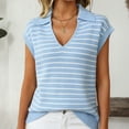 thumbnail image 5 of Cap Sleeve Tops for Women Casual V Neck Knit Sweater Vest Summer Striped Polo Shirts Fashion Sleeveless Blouses (M, Sky Blue), 5 of 7