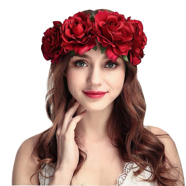 Diadema de rosas, tocado de flores, diadema nupcial de rosas, diadema de corona de flores, diadema de guirnalda de flores ajustable, corona de fiesta