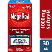 MegaRed 1000mg Ultra Strength Omega-3 Krill Oil, 30 Softgels