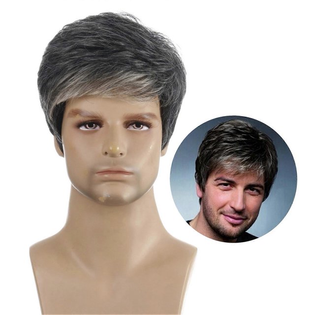 Men's Short Hair Wig Natural Hairpiece Synthetic Wigs Hair with Bangs