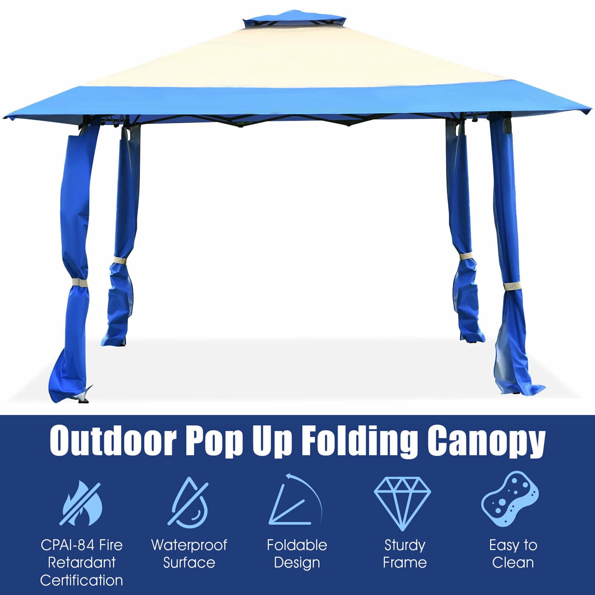 Gymax 13' x 13' Folding Patio Pop-up Gazebo Canopy Tent Outdoor Shelter Shade Blue
