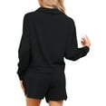 thumbnail image 3 of INSPIRE CHIC Women's Pajamas 2 Piece Lounge Sets Waffle Knit Matching Outfits Long Sleeve Top and Shorts with Pockets XL Black, 3 of 5