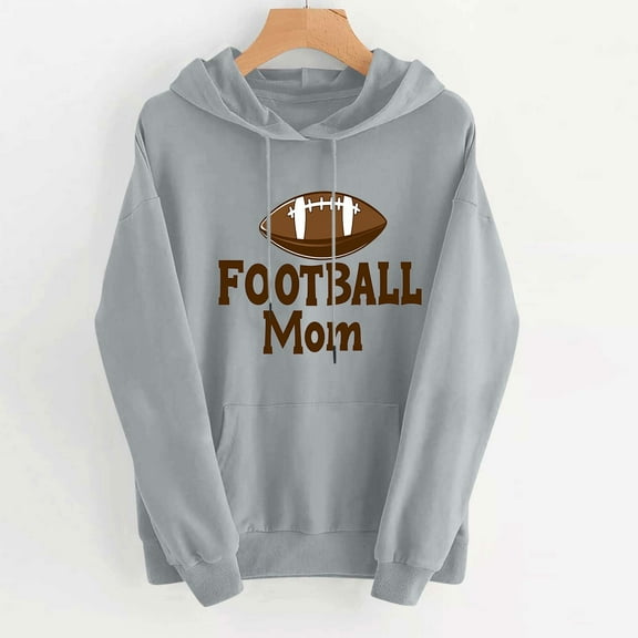 VOONCAS Game Day Women's Football Mom Hoodie - Gray, Size M - Polyester Lightweight Casual Wear for Cheering & Daily Use