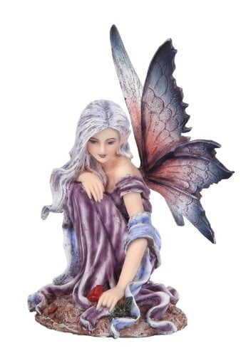 Photo 1 of *********WINGS BROKEN********  5.25 Inch Fairyland Purple Winged Fairy with Red Rose Statue Figurine