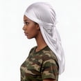 thumbnail image 3 of Yvsxxv Solid Color Silky Bandana, Polyester Long-Tail Head Wrap, Unisex Daily Hair Accessory, White, 1 Pc, 3 of 3