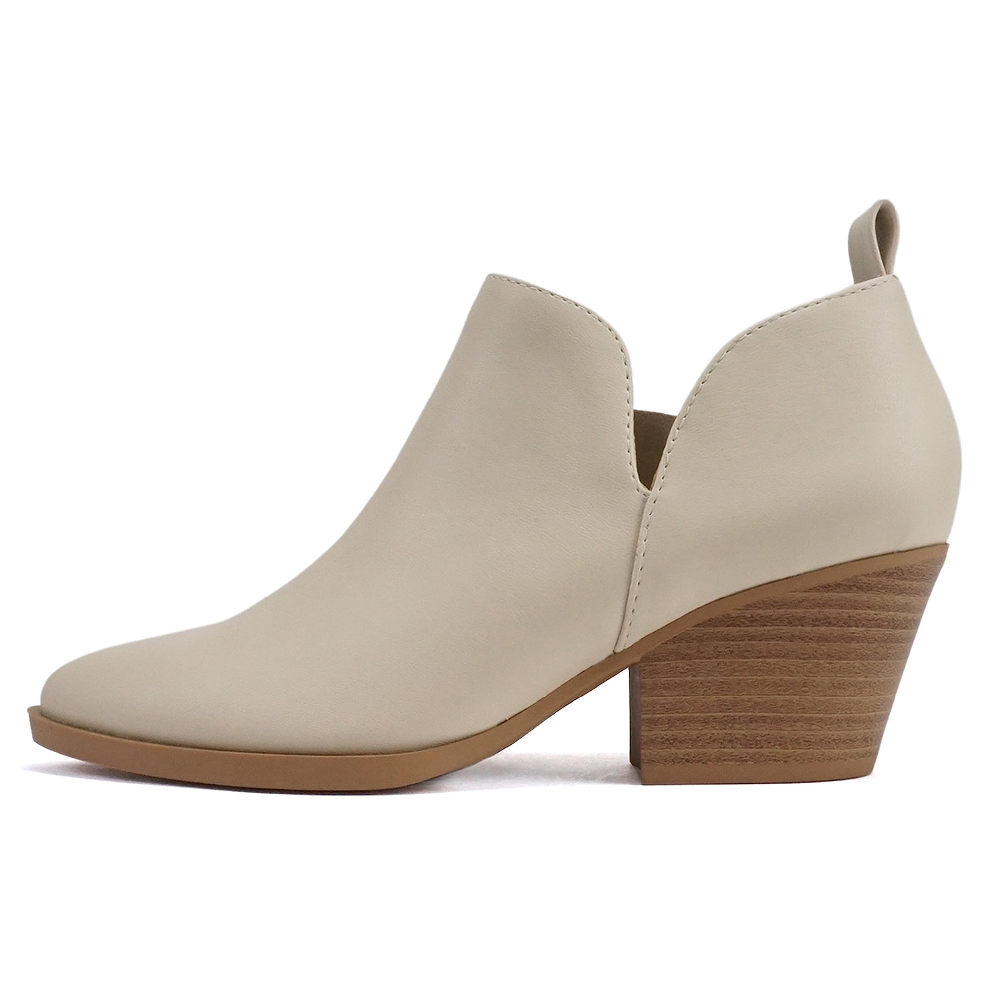 Soda Women Ankle Boots Side Zipper Booties V Cut Pointed Toe Low Heel SECTORY-S Beige Bone 9
