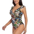 thumbnail image 3 of Goofa Beer Caps Print Women's Ruffled One Piece Swimsuit V Neck, 3 of 7