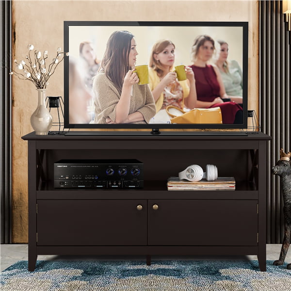 Alden Design Wooden Tv Stand With, Tv Stand With Shelves And Drawers
