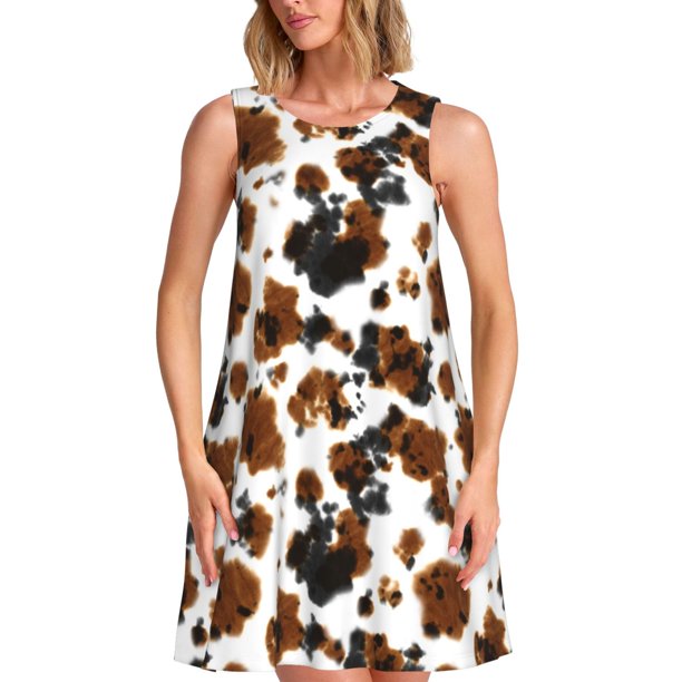 Balery Cow Tie Dye Vestidos de verano para mujer con estampado: vestido holgado sin mangas, vestido playero informal y cómodo para días calurosos.