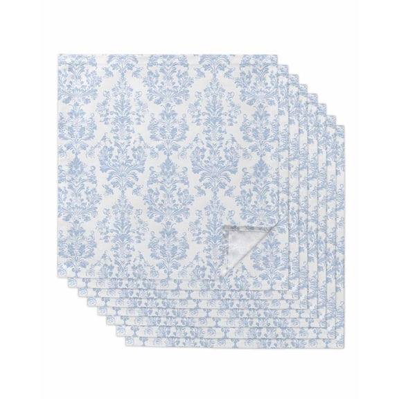 nqOlkjepod Blue Boho Floral Cloth Napkins Set of 8 Reusable Dinner Napkins, Farmhouse Middle Century Flowers Cocktail Napkin Washable Table Napkins for Wedding/Holiday Party/Baby Shower 20"x20"