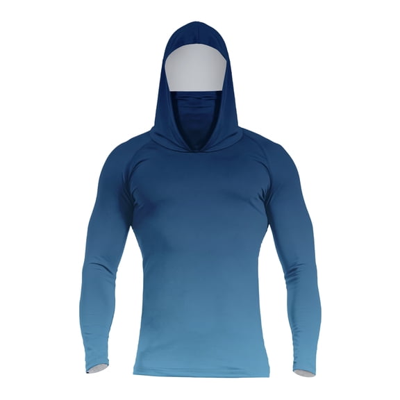 GrmtClth Sun Protection Hooded for Men 2026 Lightweight Long Sleeve Top Camping with Mask Clothes Fashion Gradient Outfits Blue XL