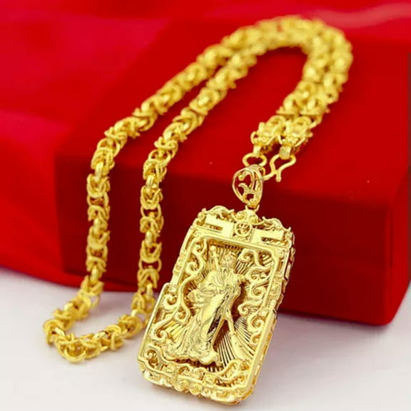 K-KED 3 Types Men's 24K Yellow Gold Plated Dragon GuanYin Pendant Chains Necklace 24"-Guan Yu Pendant Necklace