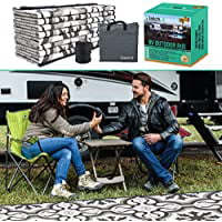 Camping Outdoor Rugs LATCH.IT RV Outdoor Rugs 9x12 Reversible RV Outdoor Mat Camper Rugs The Perfect RV Patio Mat for Any Situation & Includes Bonus Portable Small Trash Can! 