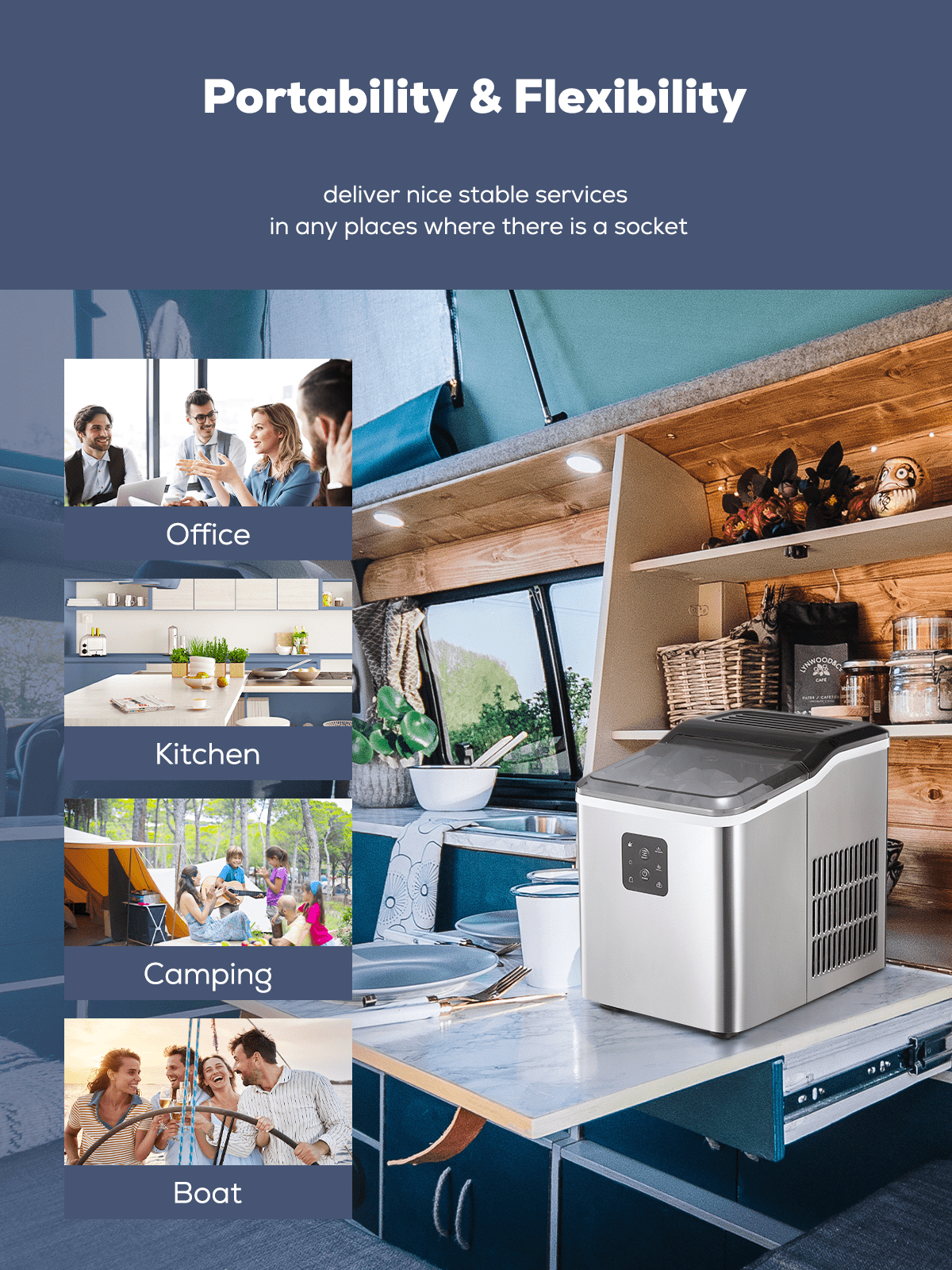 FOHERE Ice Maker Countertop 2 Sizes, 28lbs in 24h, 9 Bullet Ice in 6M, Selfclean, Stainless Steel