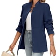 thumbnail image 6 of Spring Fall Stand Collar Solid Color Women Long Sleeved Open Front Work Office Blazer Coat, 6 of 6