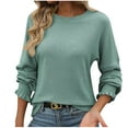 thumbnail image 2 of Blmnix Smocked Cuffs Beach Shirts Loungewear Ribbed Green Cute Teacher Shirts Crew Neck Cotton Long Sleeve Tees, 2 of 5