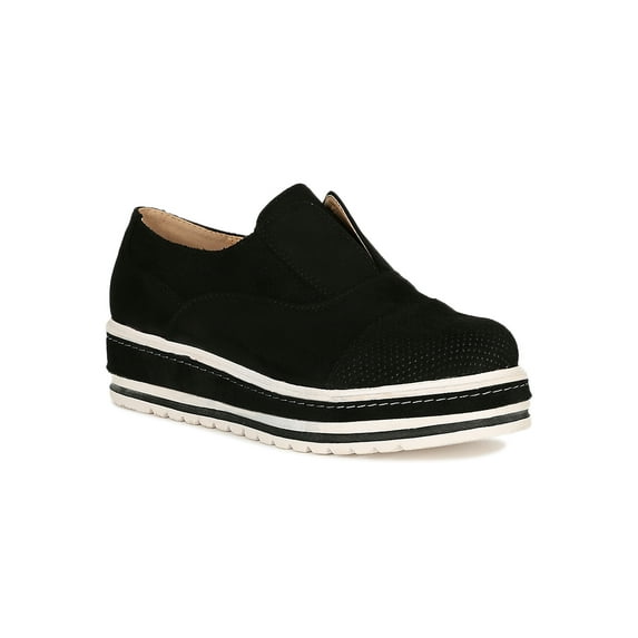 Women Faux Suede Perforated Slip-On Lug Sole Flatform 19072