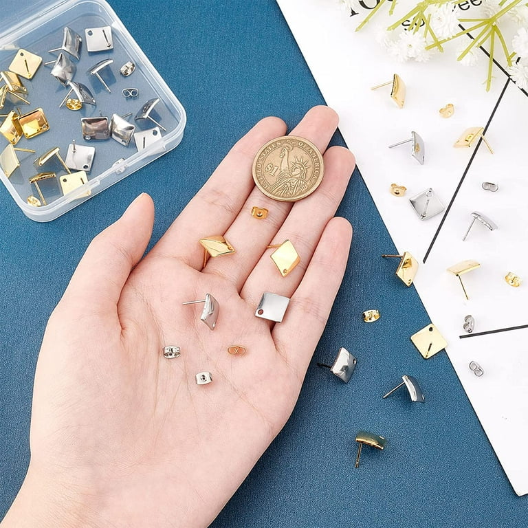 Rhombus Stud Earring 40 Sets Hypoallergenic Earring Post with Loop