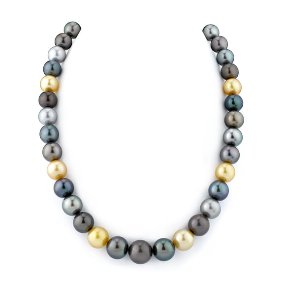 14K Gold 10-13mm Tahitian & Golden South Sea Multicolor Cultured Pearl Necklace - AAAA Quality, 17" Length
