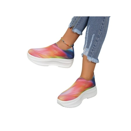 

UKAP Womens Platform Sneaker Mesh Sock Sneakers Wedge Athletic Shoe Comfortable Loafers Ladies Walking Shoes Slip On Lightweight Rose Red 5.5