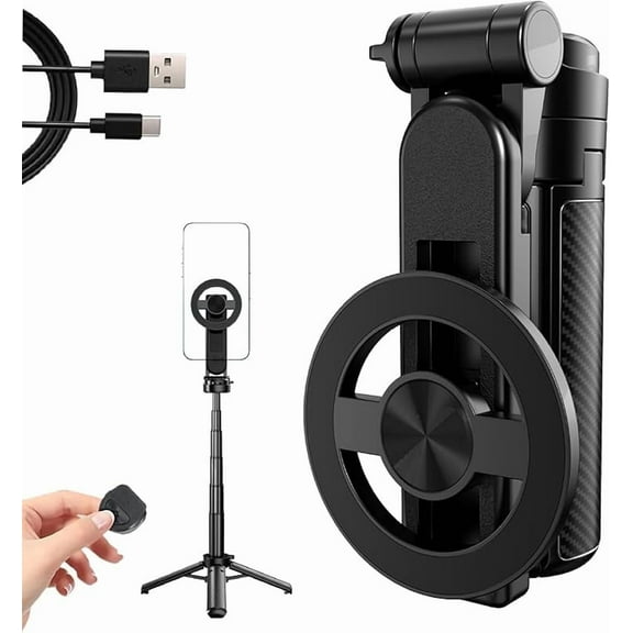 2025 New 4-in-1 Multifunctional Magnetic Selfie Stick, 4-Section Telescopic-Adjustable Height, 360° Rotation Tripod with Wireless Remote, for Video Recording & Vlogging - Travel (Black,1 pcs)