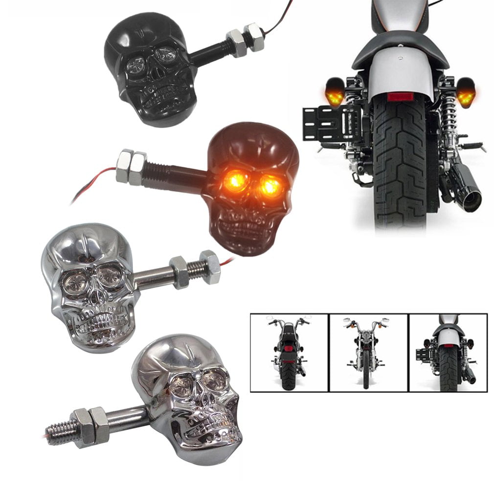 Fascino-M Motorrad Schraube Schädelkopf LED Blinker Kontrollleuchte Personalized Motorcycle Modification Accessories Punk Skull Shape Turn Signal Lights Indicators Fit for Most Motorcycle
