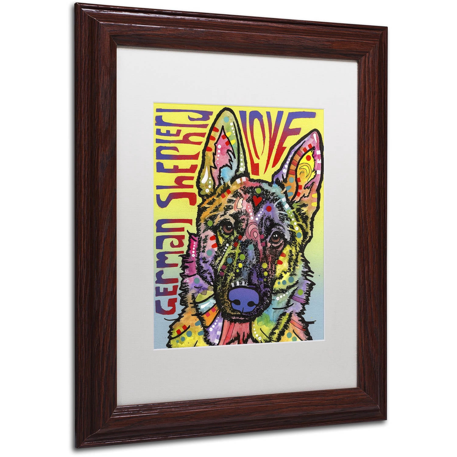 Trademark Fine Art 'German Shepherd Luv' Canvas Art by Dean Russo, White Matte, Wood Frame