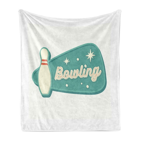 Bowling Soft Flannel Fleece Throw Blanket, Vintage Design in Traditional American Style Hobby Fun Sports Theme, Cozy Plush for Indoor and Outdoor Use, 60" x 80", Seafoam Cream and Rust, by Ambesonne