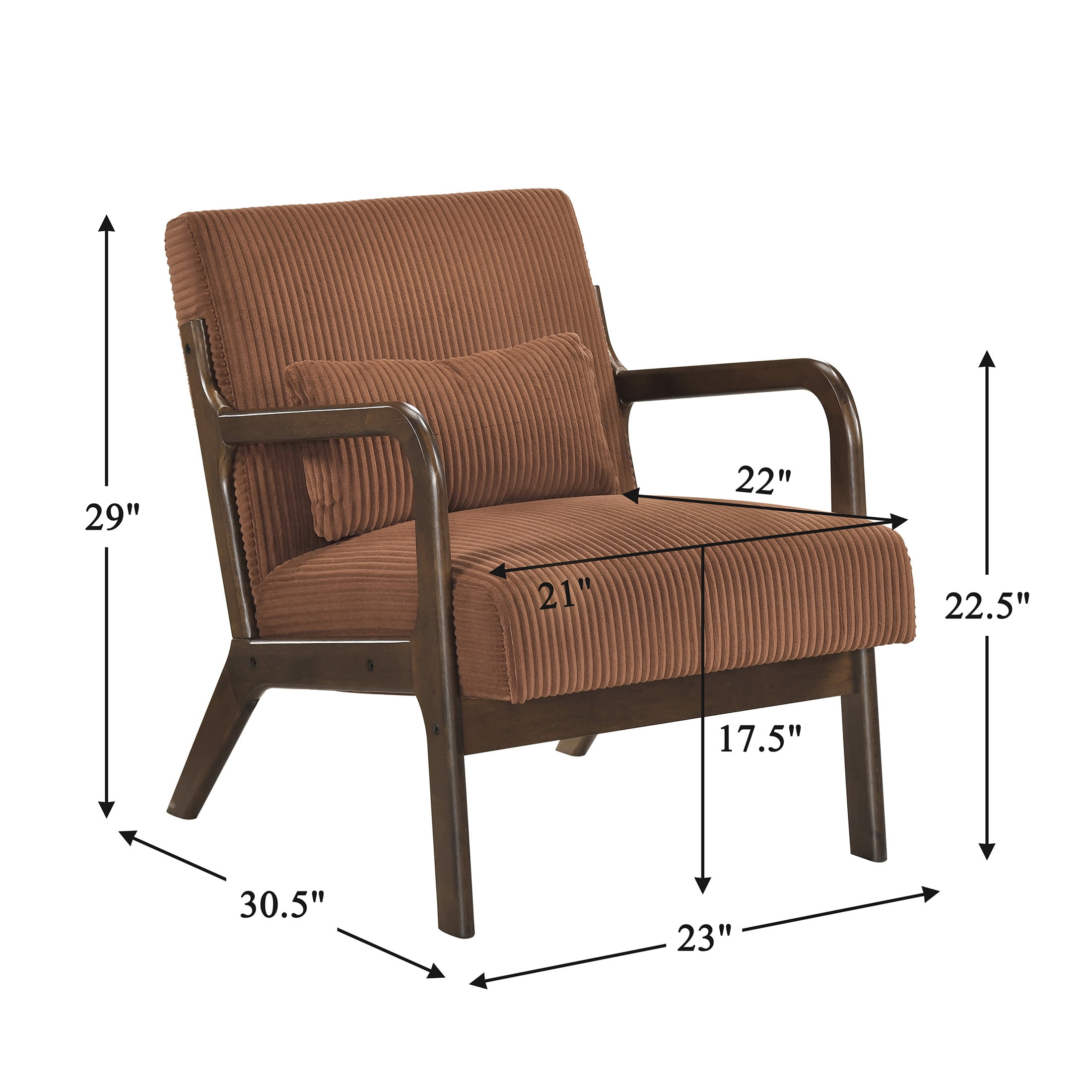 OakvillePark Cavano Wood Frame Corduroy Accent Chair, Orange