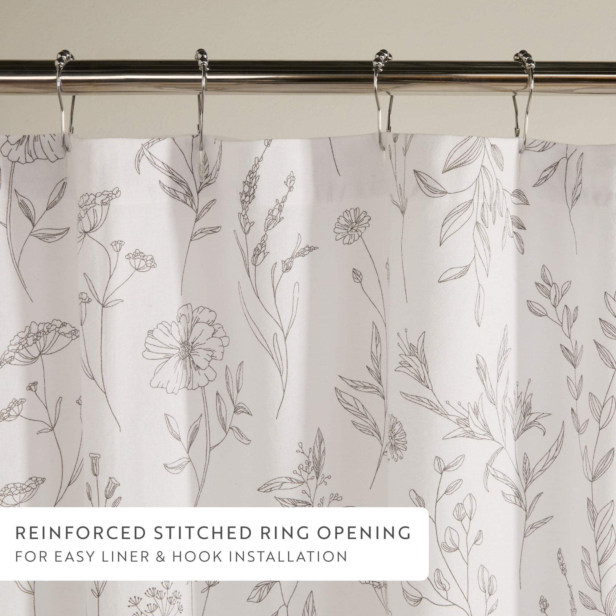 Cotton Blend Floral Print Shower Curtain by Comfort Canopy, 72" x 72", Gray