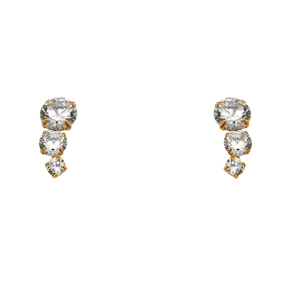 14k Yellow Gold Graduating Triple Cubic Zirconia Screw Earrings Stud Earring for Women