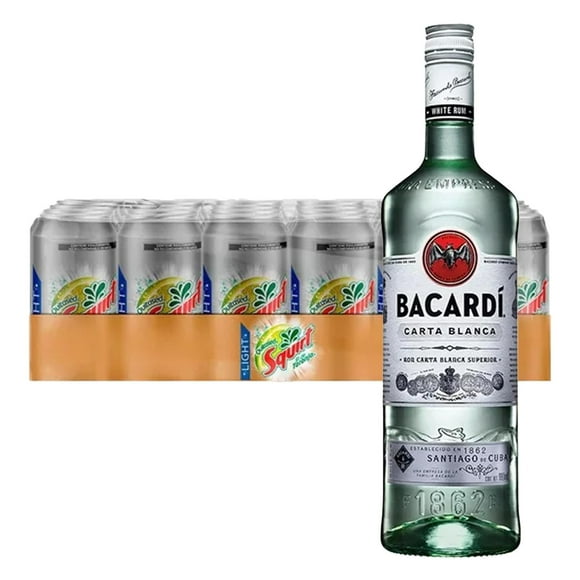 Pack 24 Squirt Light 355 ml + Ron Bacardi Carta Blanca Superior 980 ml Squirt