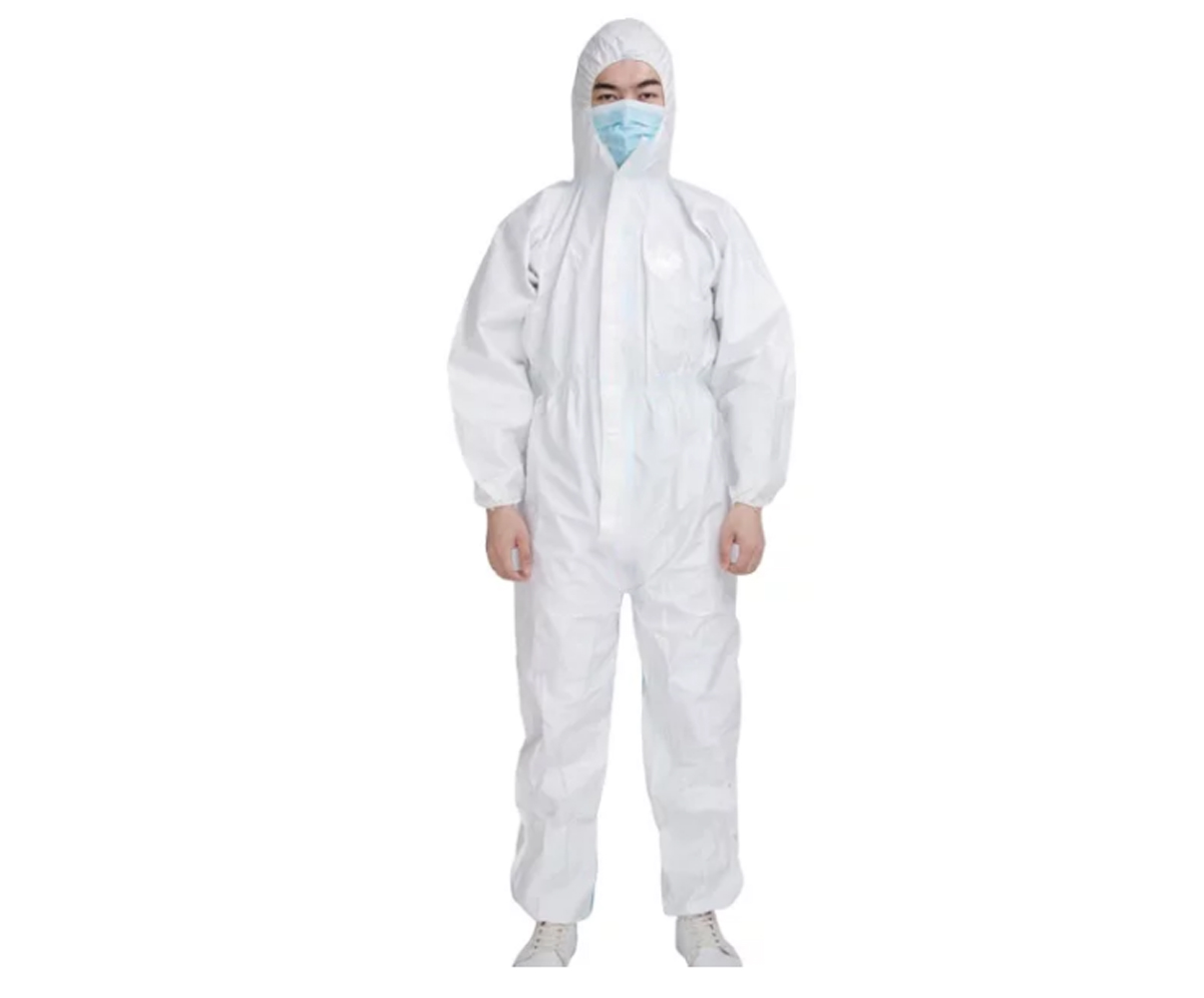 Qian Sou Disposable Coveralls with Hood for Adults, Case of 12, Breathable White SMS Painters
