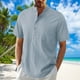 thumbnail image 2 of Mens Casual Manga Corta Botón Abajo Camisas, Verano Color Sólido, Cuello de Soporte Bolsillo Camisa Turndown, 2 of 8