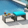 thumbnail image 2 of PetFurnishn Patio Ottomans Set of 2, PE Rattan Footstools with Removable Cushions & Metal Frame, Side Tables, Additional Seating, Outdoor Stools for Balcony, Backyard & Poolside (Turquoise), 2 of 10
