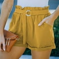 thumbnail image 2 of Summer Shorts for Women Tie Elastic Waist Solid Comfy Folded Hem Shorts Casual Loose Lounge Shorts with Pockets, 2 of 8