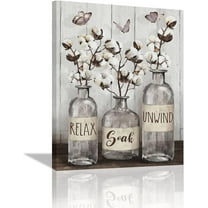Farmhouse Bathroom Decor Wall Art Rustic Cotton Grey Jar Bathroom Pictures for Wall Country Bathroom Canvas Prints Relax Soak Unwind Signs Painting Modern Artwork Home Decor for Bathroom 12"x16"
