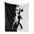 thumbnail image 1 of Old Hollywood Soft Flannel Fleece Throw Blanket, Modern Dancing Couple Performing Pas de Deux Simplistic Design, Cozy Plush for Indoor and Outdoor Use, 70" x 90", Black White and Coral, by Ambesonne, 1 of 6