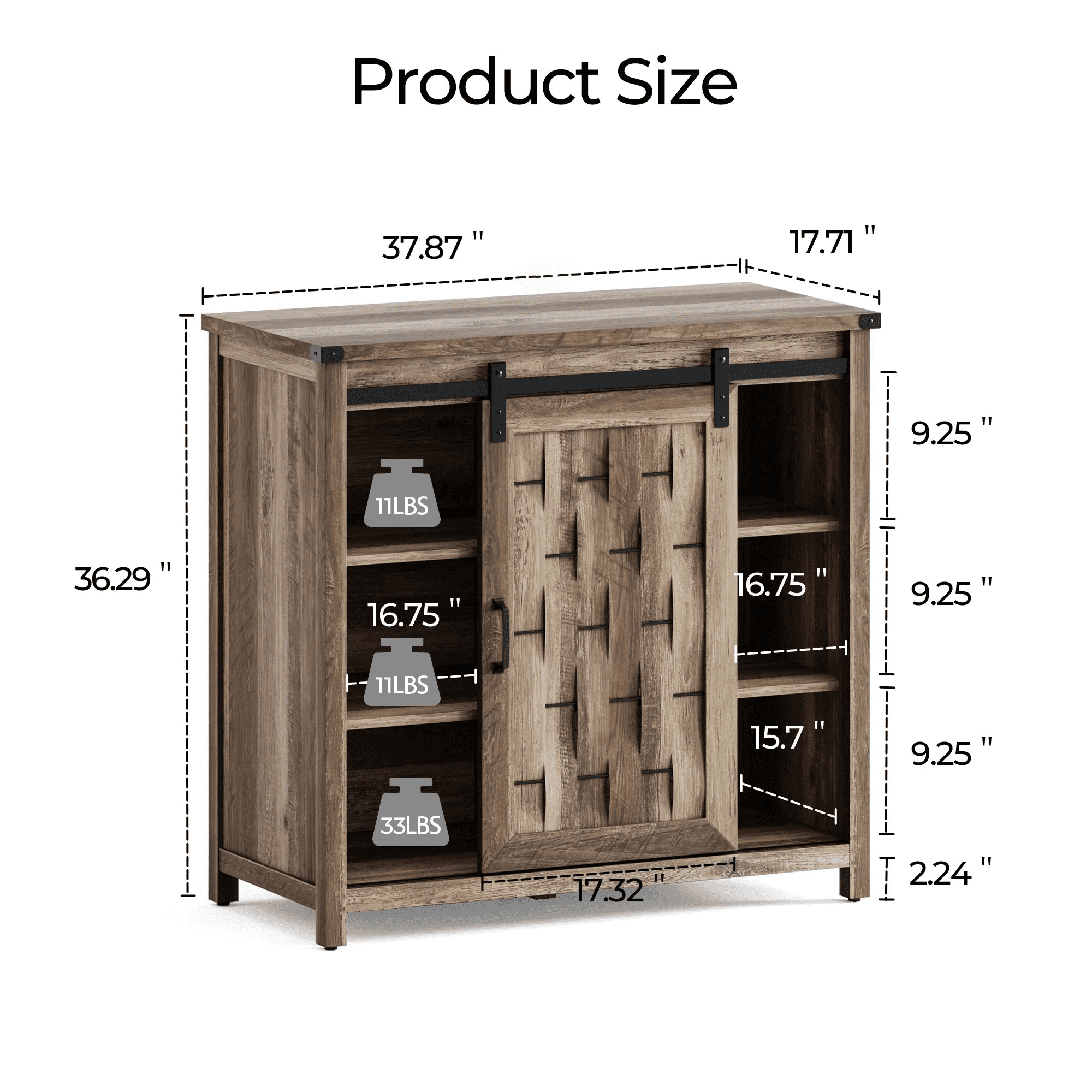Farmhouse Coffee Bar Cabinet with Sliding Barn Door and Adjustable Shelves Light Brown