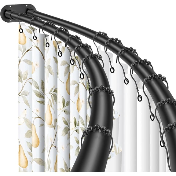 Double Curved Shower Curtain Rod Adjustable Wall Mounted 42 to 72 Inches Black