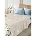 thumbnail image 4 of Queen Size Flat Sheet Only, Spring Floral Soft Brushed Microfiber Bed Sheets, White Daisy Farmhouse Linen Texture Hotel Quality Breathable Bedding Top Sheet, Easy Care, 90"x102", 4 of 9