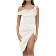 thumbnail image 1 of Femmes Été Minces Robes Fendues une Épaule Sans Manches Robe Épissage Asymétrique Robes de Retour, 1 of 8