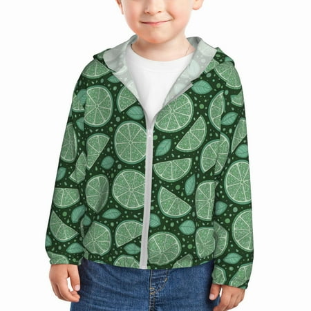 

Sun Hoodie for Kids Cute Lime Green Long Sleeve Swim Fishing Shirts Sun Protection Zip Up Jacket Clothing Athletic Hoodie