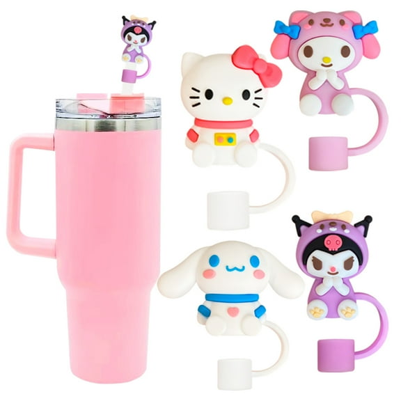 Hggkaie 4Pcs Sanrio Straw Cover Cap for Stanley Cup 40oz/30oz Tumbler, 79mm Reusable Drinking Straw Topper Accessories, Portable Silicone Protector Plugs Decorations Gifts A1122-069